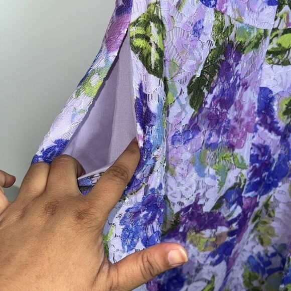 DB STUDIO, FLORAL PATTERNED LACE A-LINE,PURPLEMULTI,8 Dress with pockets - Picture 6 of 8
